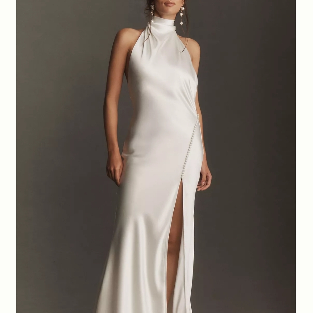 Anthropologie Ivory Halter Gown